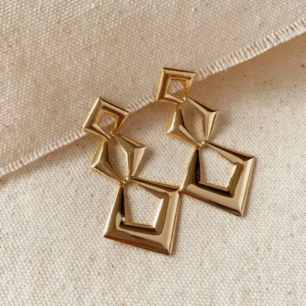 18K Gold Filled Triple Diamond Shape Dangling Earrings